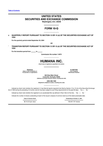 Thumbnail Humana 10-Q Quarterly Report FY 