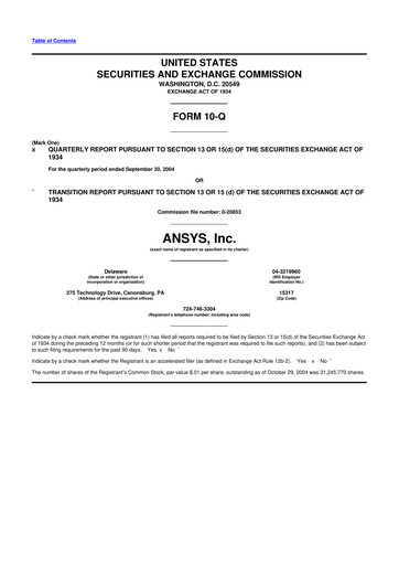 Thumbnail Ansys 10-Q Quarterly Report FY 