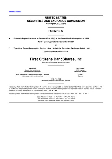 Thumbnail First Citizens BancShares
 10-Q Quarterly Report FY 