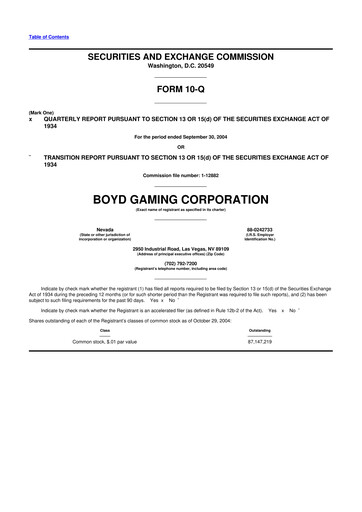 Miniature Boyd Gaming
 10-Q Rapport trimestriel  