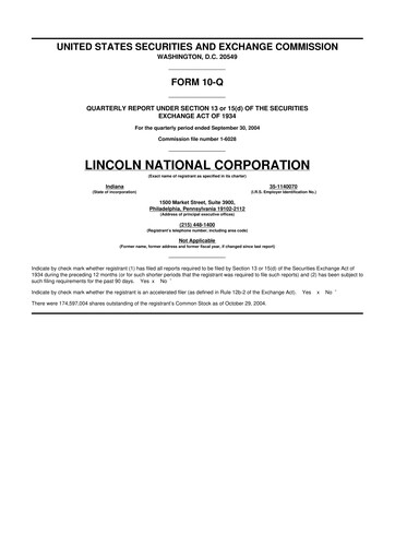 Thumbnail Lincoln National Corporation 10-Q Quarterly Report FY 