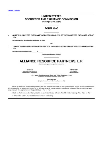 Miniature Alliance Resource Partners 10-Q Rapport trimestriel  