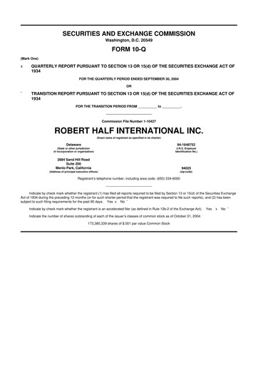 Thumbnail Robert Half 10-Q Quarterly Report FY 
