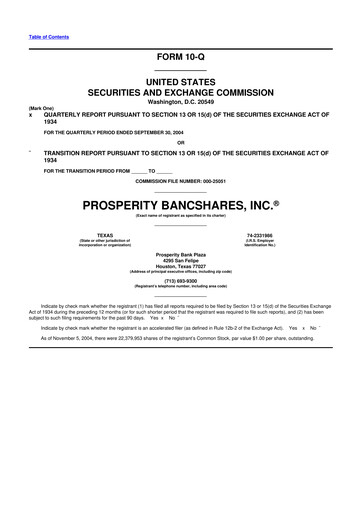 Thumbnail Prosperity Bancshares
 10-Q Quarterly Report FY 