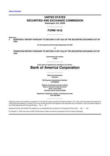 Thumbnail Bank of America  10-Q Quarterly Report FY 