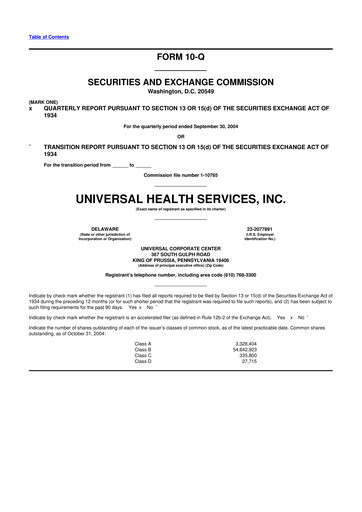 Thumbnail Universal Health Services
 10-Q Quarterly Report FY 