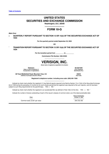 Thumbnail VeriSign 10-Q Quarterly Report FY 