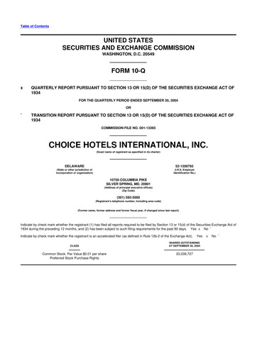 Thumbnail Choice Hotels International 10-Q Quarterly Report FY 