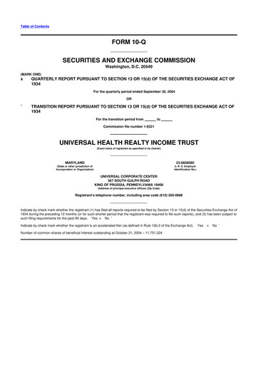Thumbnail Universal Health Realty Income Trust 10-Q Quarterly Report FY 