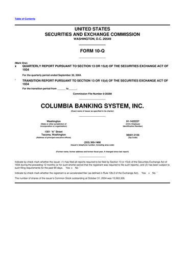 Thumbnail Columbia Banking System 10-Q Quarterly Report FY 