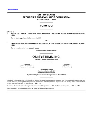 Miniature OSI Systems
 10-Q Rapport trimestriel  
