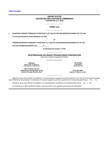 Thumbnail Wabtec 10-Q Quarterly Report FY 