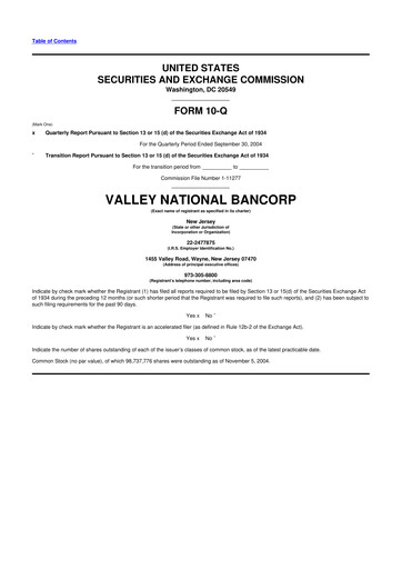 Vorschaubild Valley Bank 10-Q Quartalsbericht  