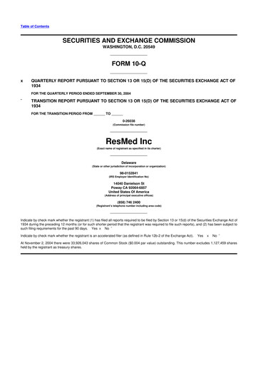 Thumbnail ResMed 10-Q Quarterly Report FY 