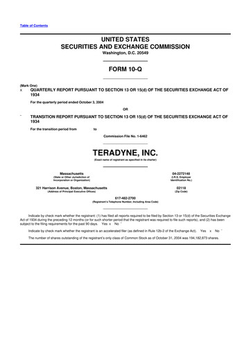 Thumbnail Teradyne 10-Q Quarterly Report FY 