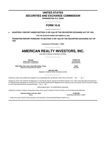 Thumbnail American Realty Investors 10-Q Quarterly Report FY 