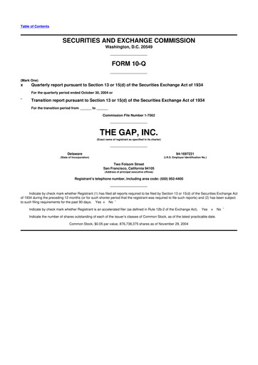 Thumbnail Gap Inc.
 10-Q Quarterly Report FY 