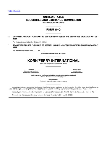 Miniature Korn Ferry
 10-Q Rapport trimestriel  