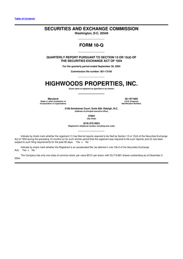 Miniature Highwoods Properties
 10-Q Rapport trimestriel  