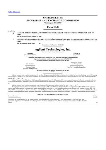 Thumbnail Agilent Technologies 10-K Annual Report 