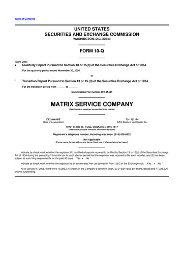 Miniature Matrix Service Company 10-Q Rapport trimestriel  
