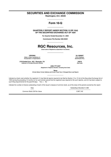 Thumbnail RGC Resources 10-Q Quarterly Report FY 