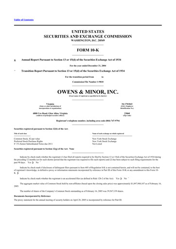 Thumbnail Owens & Minor

 10-K Annual Report 