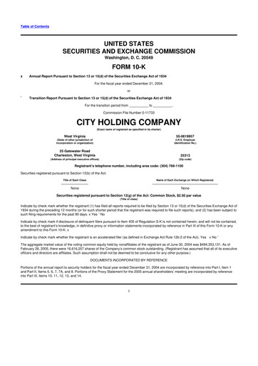 Thumbnail City Holding Company 10-K Annual Report 
