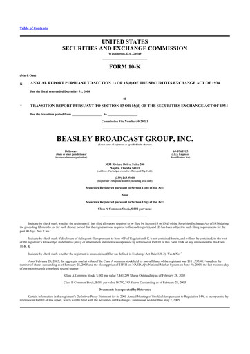 Miniature Beasley Broadcast Group
 10-K Rapport annuel 