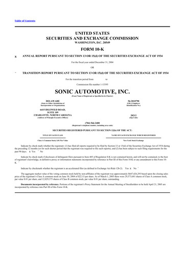 Thumbnail Sonic Automotive
 10-K Annual Report 