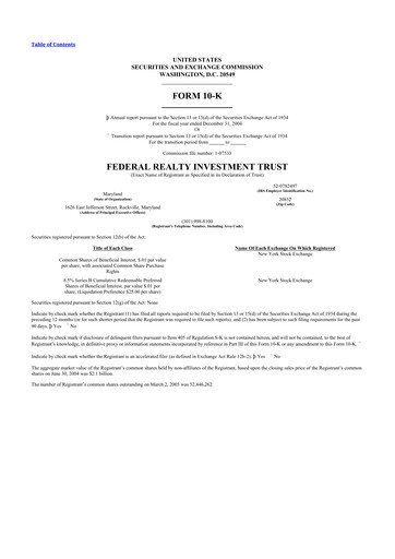 Thumbnail Federal Realty Investment Trust
 10-K Annual Report 
