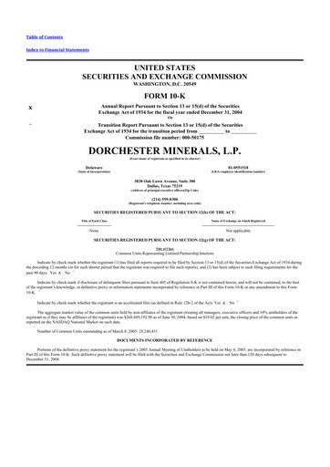Thumbnail Dorchester Minerals 10-K Annual Report 
