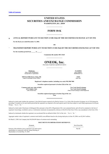 Thumbnail Oneok 10-K Annual Report 