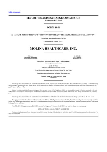 Thumbnail Molina Healthcare
 10-K Annual Report 