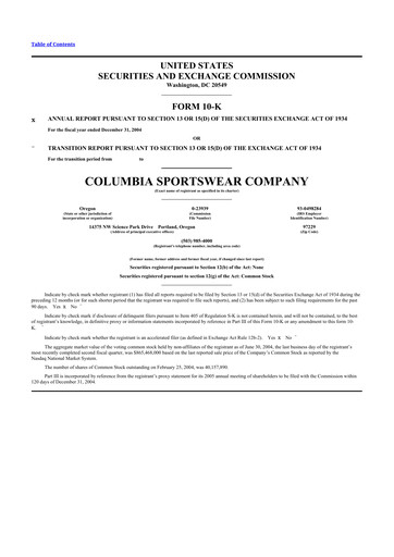 Thumbnail Columbia Sportswear
 10-K Annual Report 