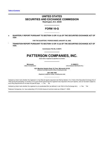 Miniature Patterson Companies
 10-Q Rapport trimestriel  