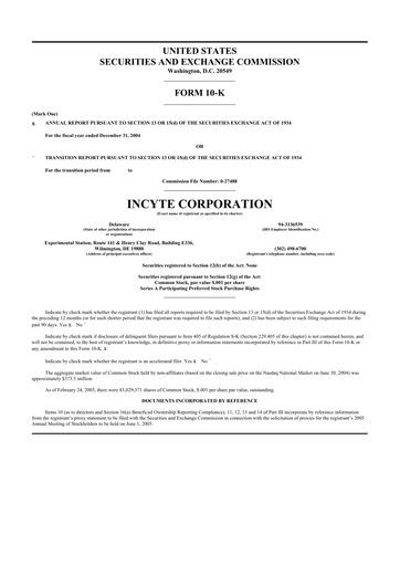 Thumbnail Incyte 10-K Annual Report 