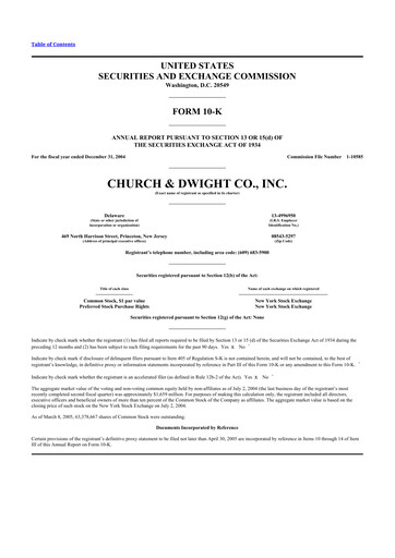 Thumbnail Church & Dwight
 10-K Annual Report 