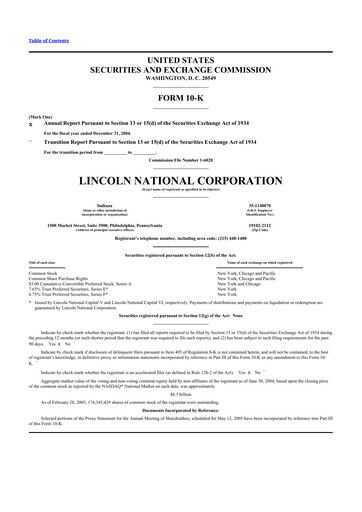 Thumbnail Lincoln National Corporation 10-K Annual Report 