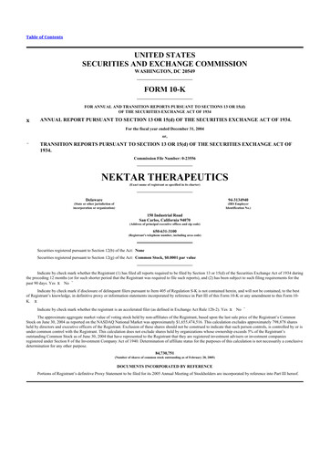 Thumbnail Nektar Therapeutics
 10-K Annual Report 