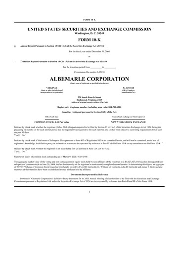 Thumbnail Albemarle 10-K Annual Report 