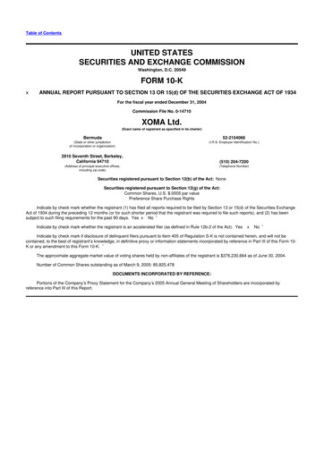 Miniature XOMA Royalty 10-K Rapport annuel 