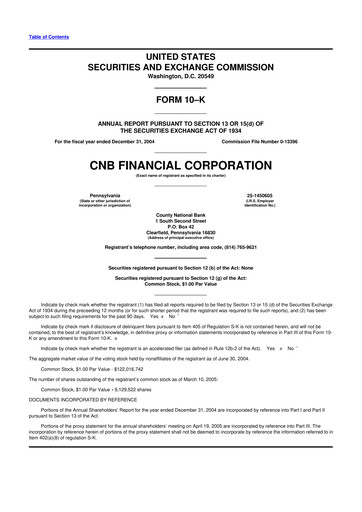 Thumbnail CNB Financial Corp 10-K Annual Report 