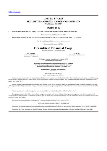 Thumbnail OceanFirst Financial 10-K Annual Report 
