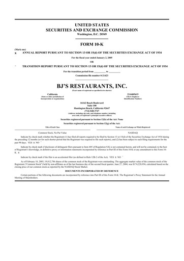 Thumbnail BJ's Restaurants
 10-K Annual Report 