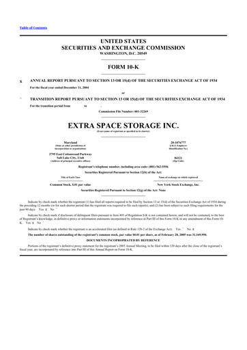 Thumbnail Extra Space Storage
 10-K Annual Report 