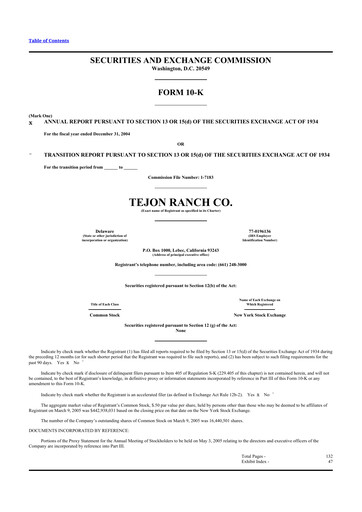 Thumbnail Tejon Ranch
 10-K Annual Report 