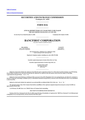 Thumbnail BancFirst 10-K Annual Report 