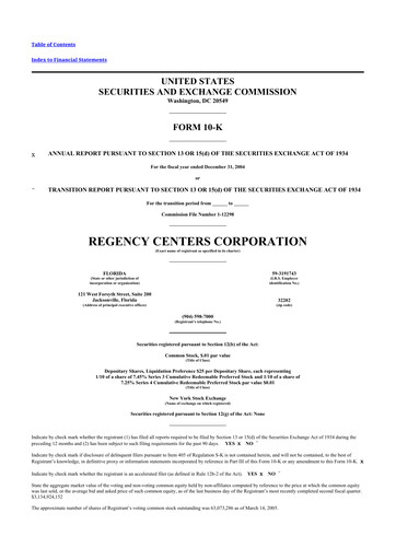 Thumbnail Regency Centers
 10-K Annual Report 