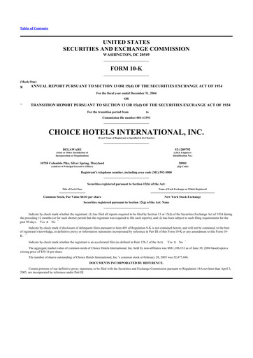 Thumbnail Choice Hotels International 10-K Annual Report 